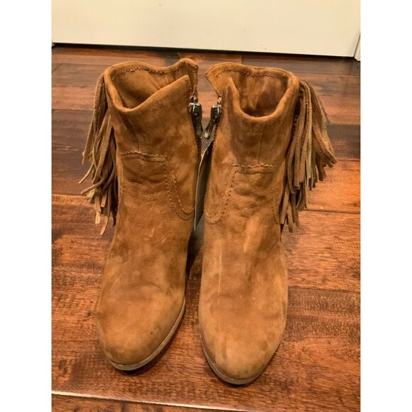 Sam Edelman Brown Leather Louie Ankle Booties W/ Fringe Size 7.5 (US) 37.5 (EUR) - Picture 1 of 10